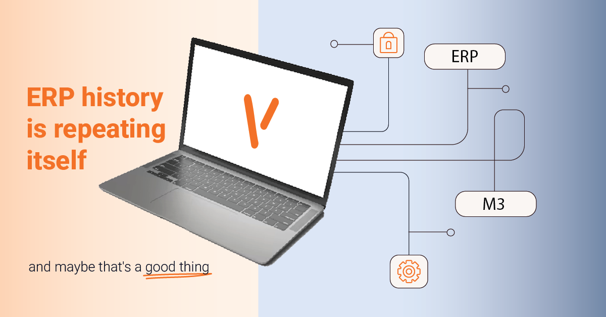 Illustration of computer with Vince logo with lines connecting different systems