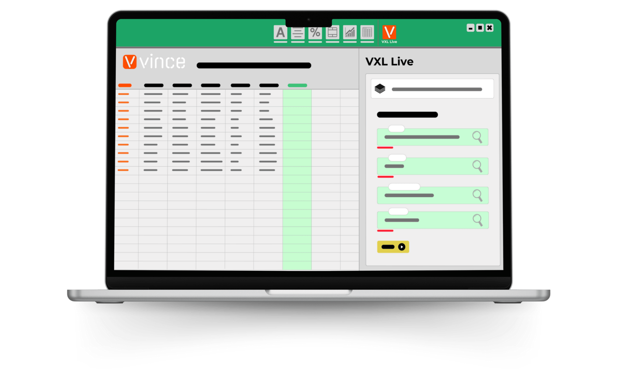 Computer showing Vince Excel add-in for Infor M3