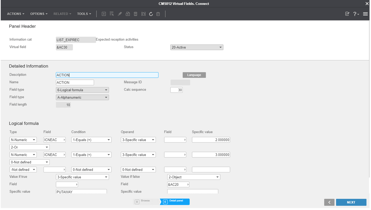 Infor M3 example window