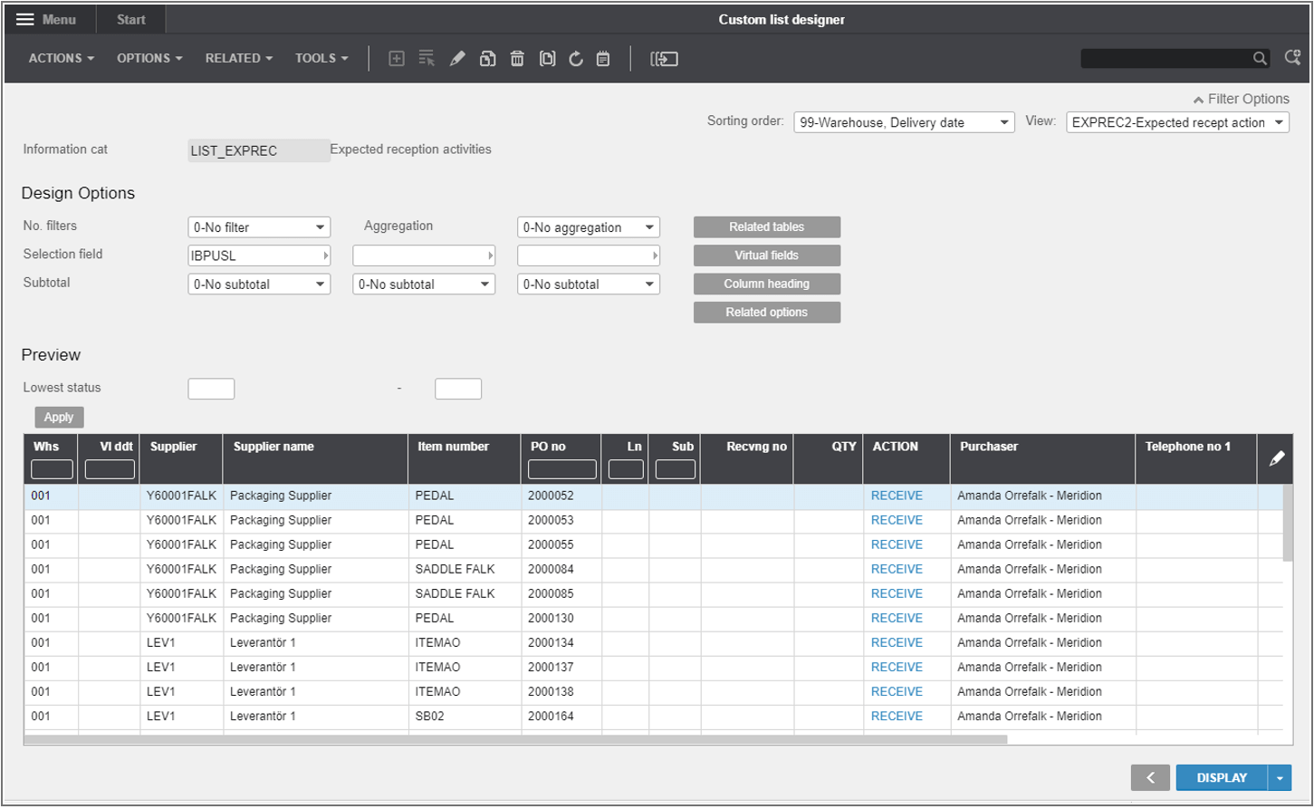 Infor m3 custom list