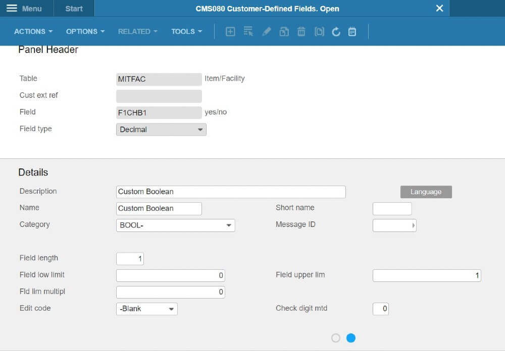 Custom fields infor m3 CMS080