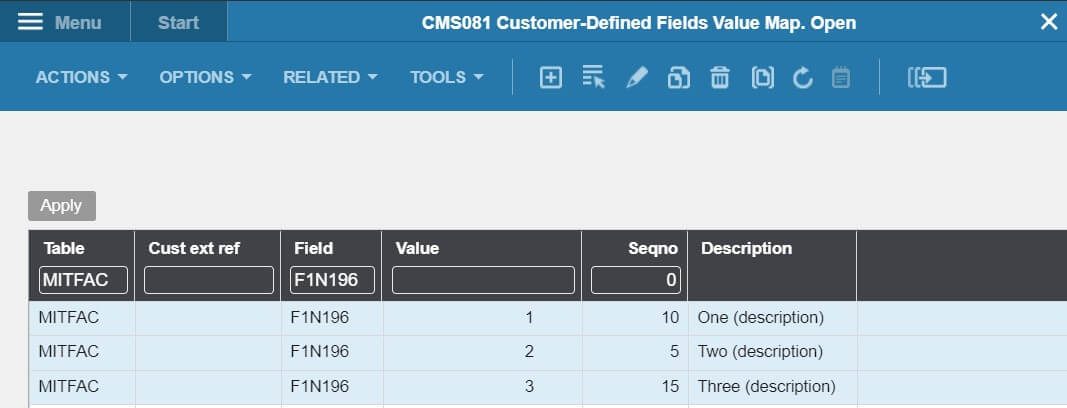 Custom fields Infor M3