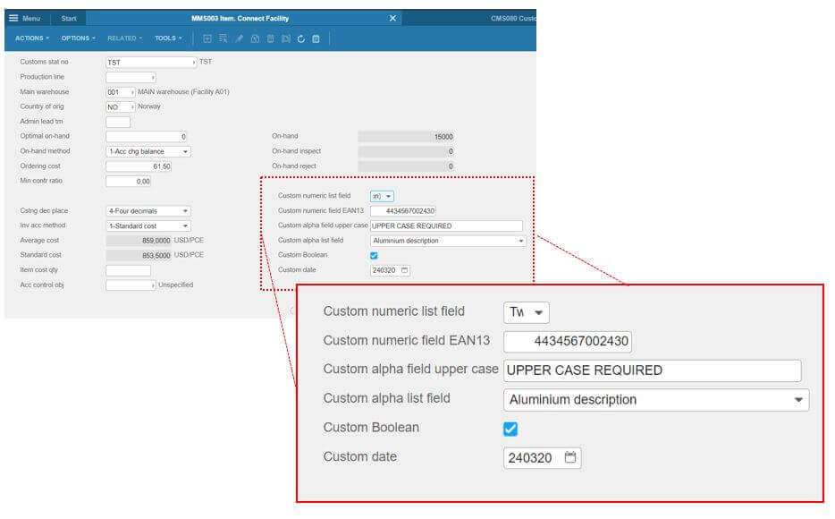 Infor M3  Custom fields 