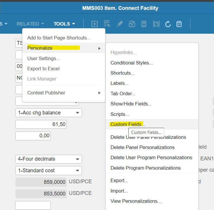 Extend your Infor M3 tables with custom fields